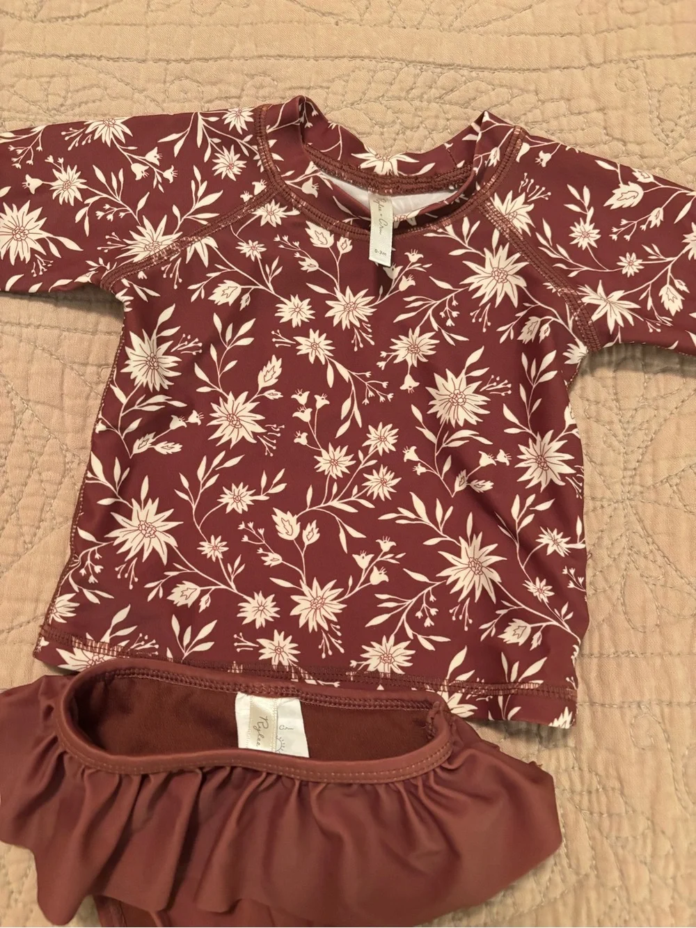 Rylee + Cru Girls Floral Long-Sleeve Rashguard Set in Mauve and White